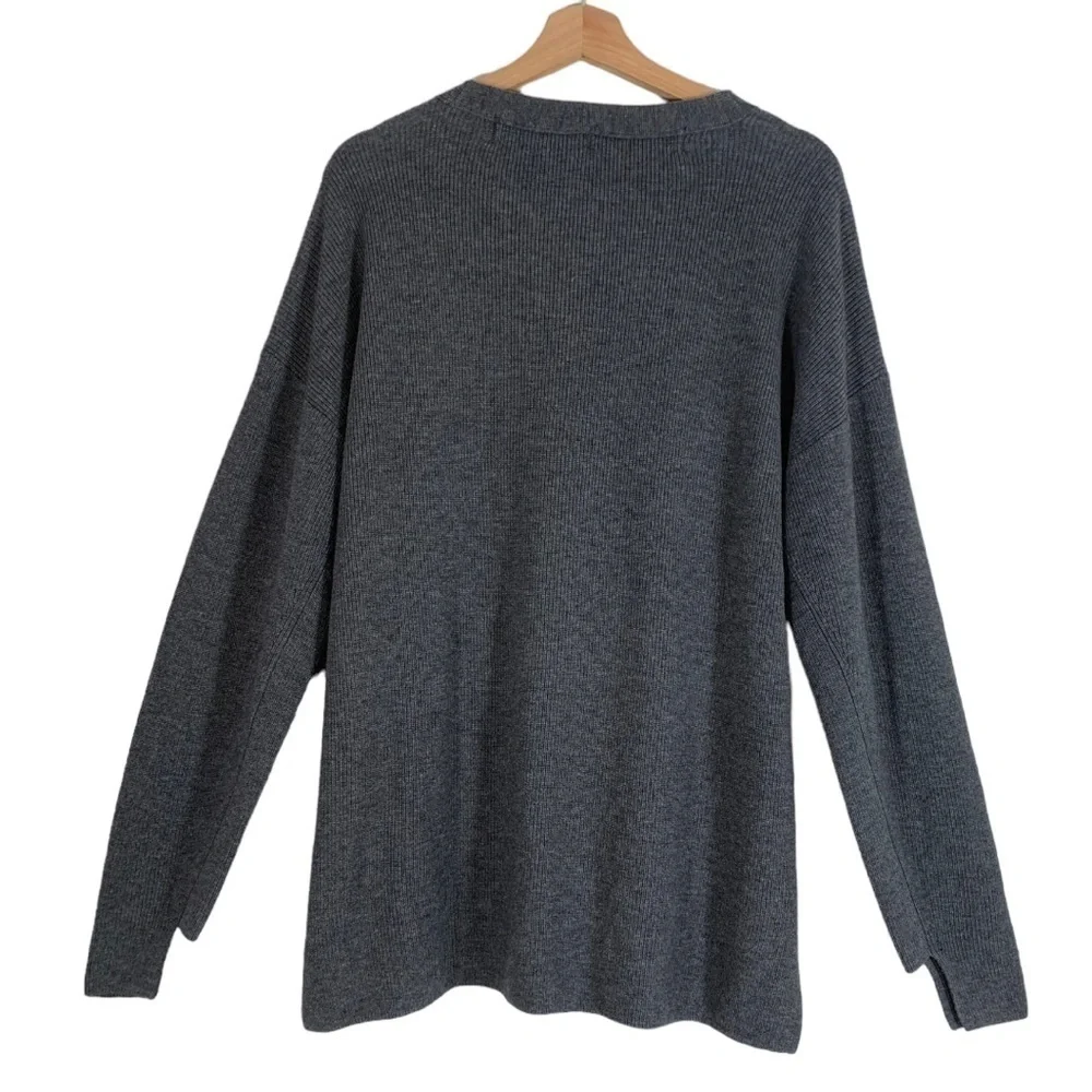 River Stone Rib Knit Crewneck Sweater In Charcoal Gray Size Large